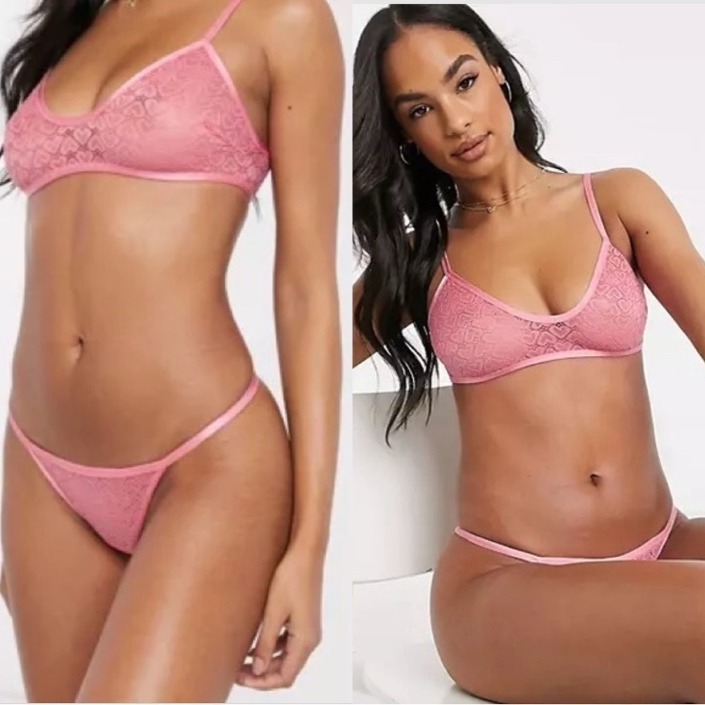NWT FREE PEOPLE Lace Thong  Sheer Kelly Lingerie Set Pink Sz S